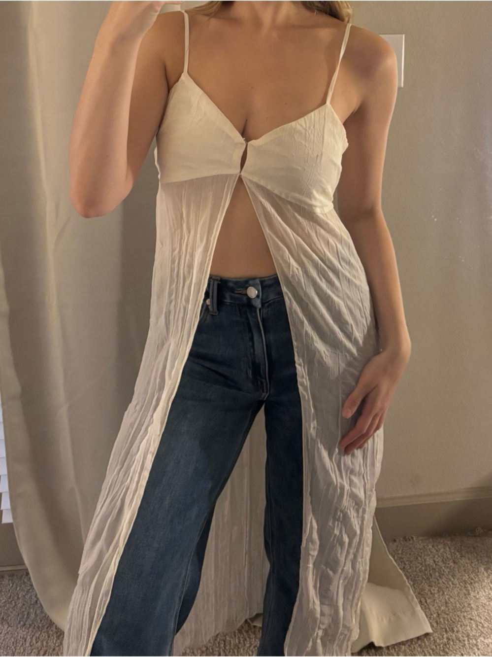 12th Tribe Cream Split-Front Spaghetti Strap Maxi Top